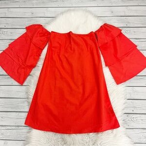 Walter Baker Red off the shoulder bell sleeve dress